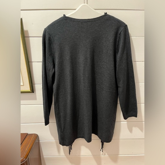 Charcoal Fringe-Trim Open Cardigan – NWOT size M - Picture 8 of 8